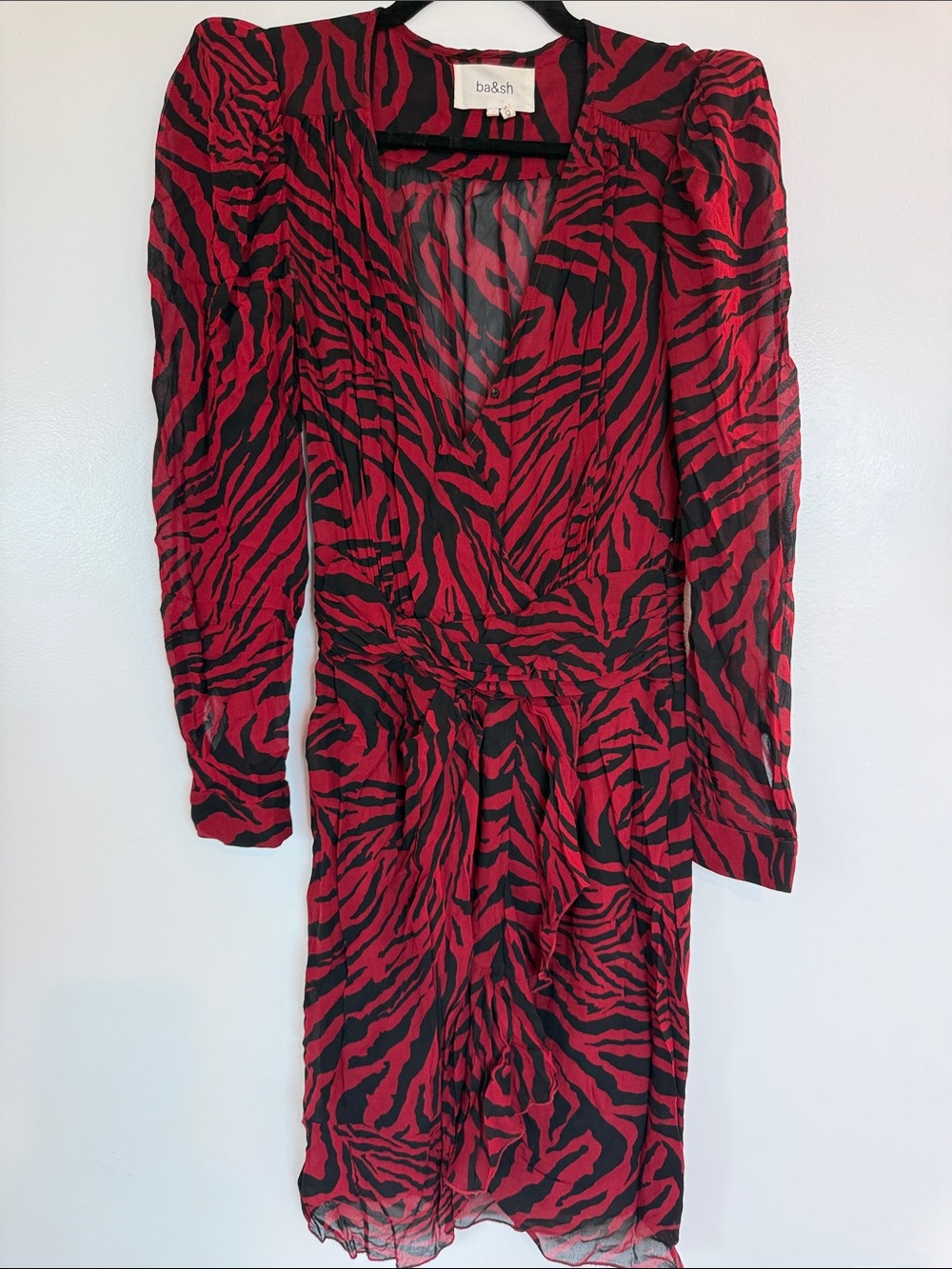 ba&sh Red and Black Zebra-Print Wrap Dress
